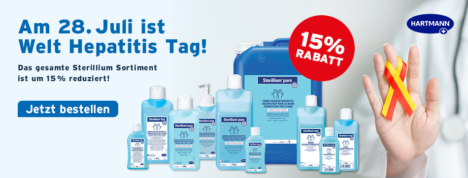 Am 28. Juli ist Welt Hepatites Tag! Das gesamte Sterillium Sortiment ist um 15 % reduziert! Hartmann, Sterillium